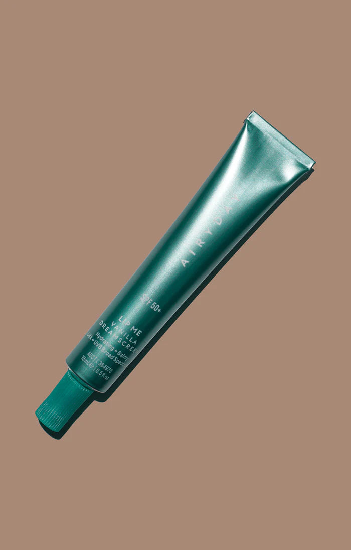 A tube of Airyday Lip Balm in Vanilla flavor with SPF50+ Dreamscreen BDJ Skin & Body Perth